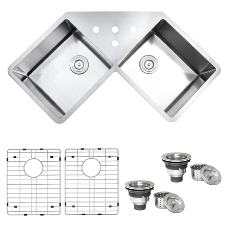 RUVATI Corner Butterfly Undermount Kitchen Sink 16 Gauge 44" Double Bowl RVH8400